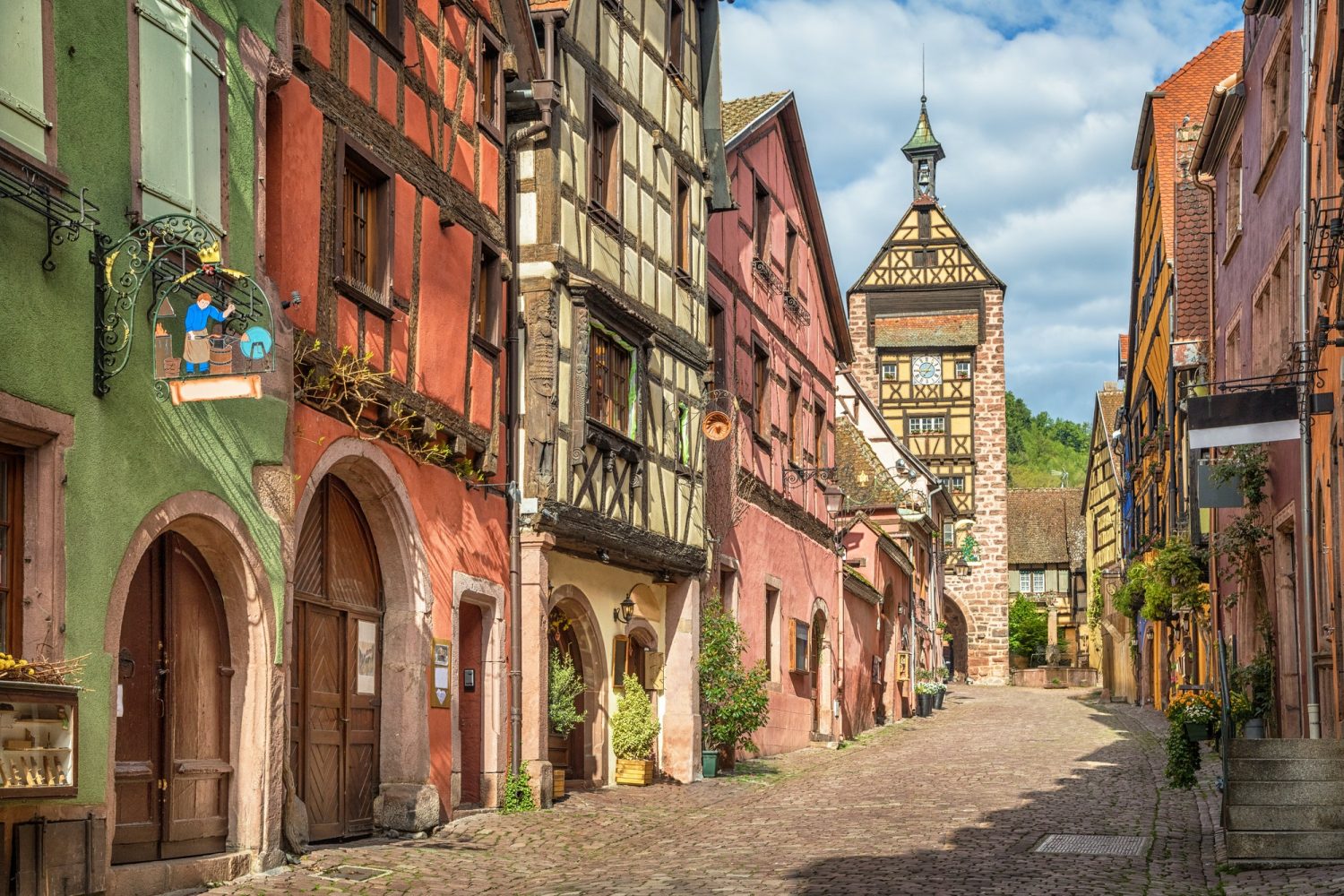 Central street of Riquewihr village, Alsace